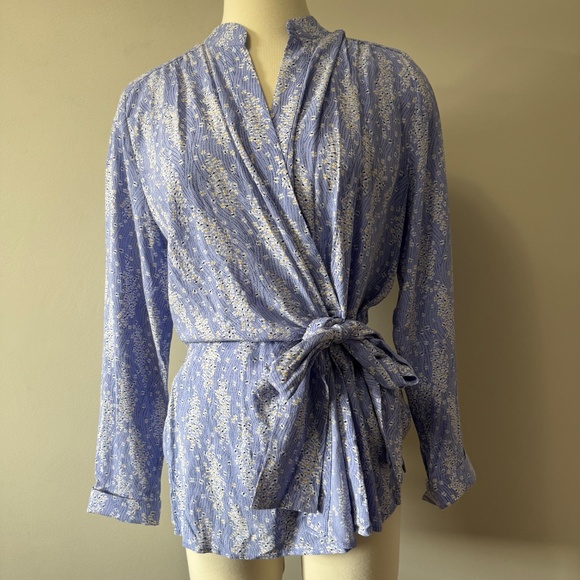 Per Una by Mark and Spenser V neck longsleeve Blue and White Wrap Blouse size 16 - Picture 2 of 10
